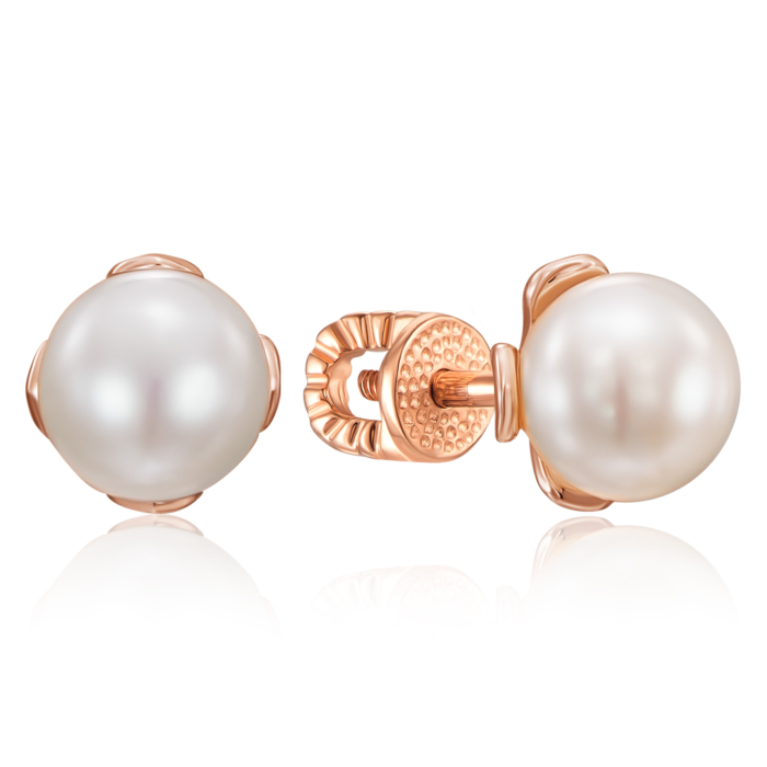 Золотые пуссеты с жемчугом. Артикул 21598