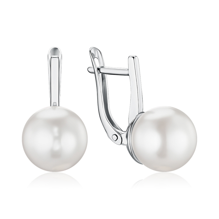 Серебряные серьги с искусственной жемчужиной 21606/12/1/21389