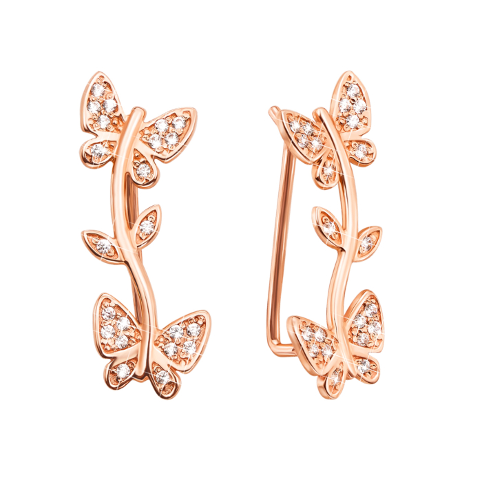 Золотые серьги-каффы с фианитами. Артикул 21617