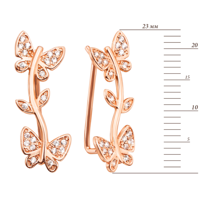 Золотые серьги-каффы с фианитами. Артикул 21617