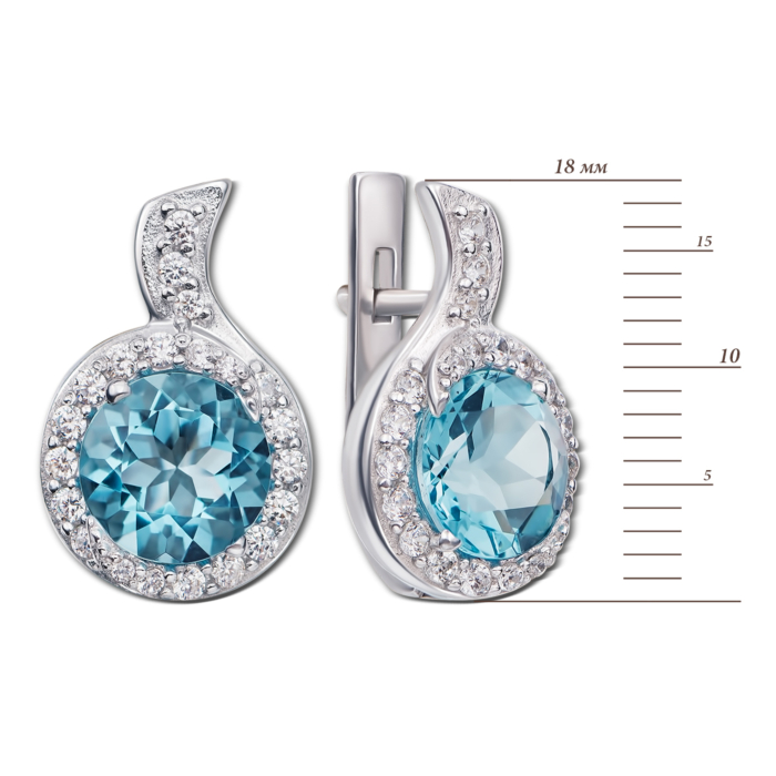 Серебряные серьги с голубым кварцем и фианитами. Артикул 2163/9р
