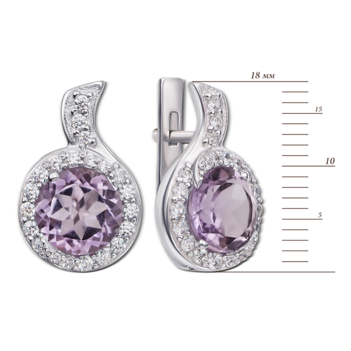 Срібні сережки з аметистом і фіанітами. Артикул 2163/9р