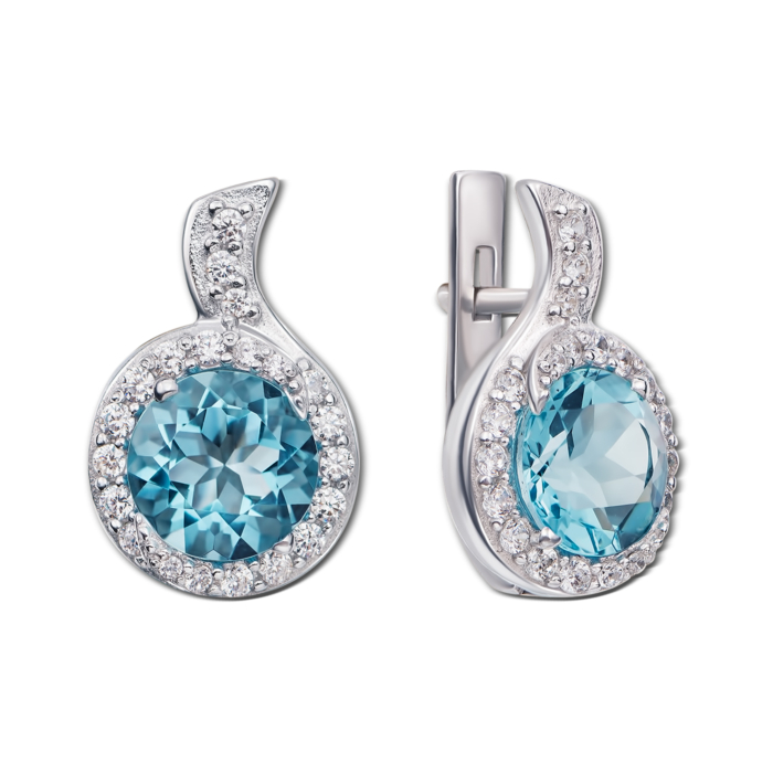 Серебряные серьги с голубым кварцем и фианитами. Артикул 2163/9р