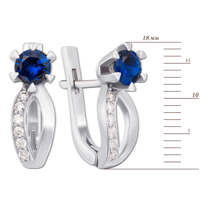 Срібні сережки з гідротермальним сапфіром і фіанітами. Артикул 2164/9р