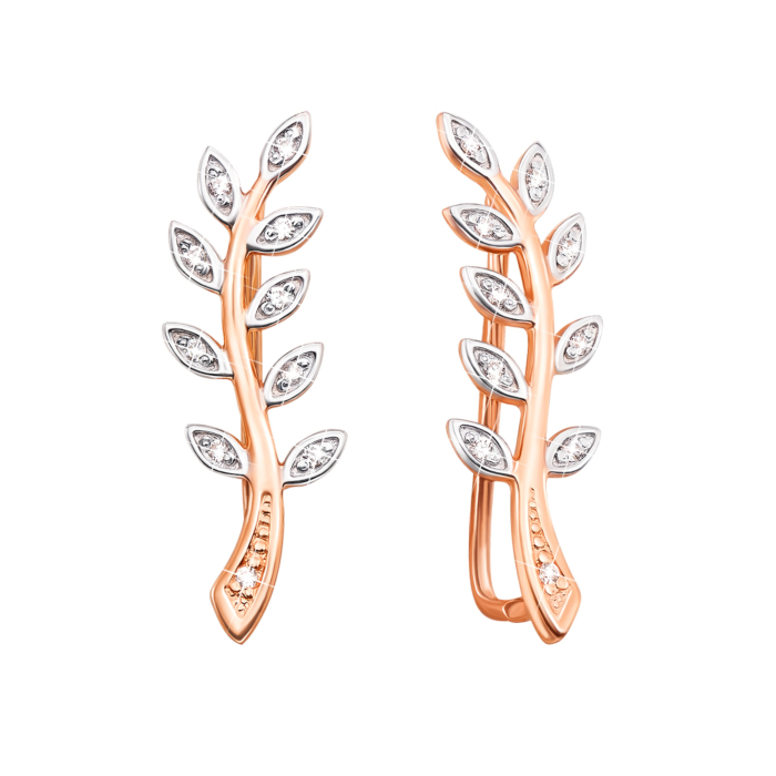 Золоті сережки-кафи з фіанітами. Артикул 21646