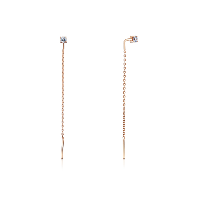 Золоті сережки-протяжки з фіанітами. Артикул 21648/01/0/28