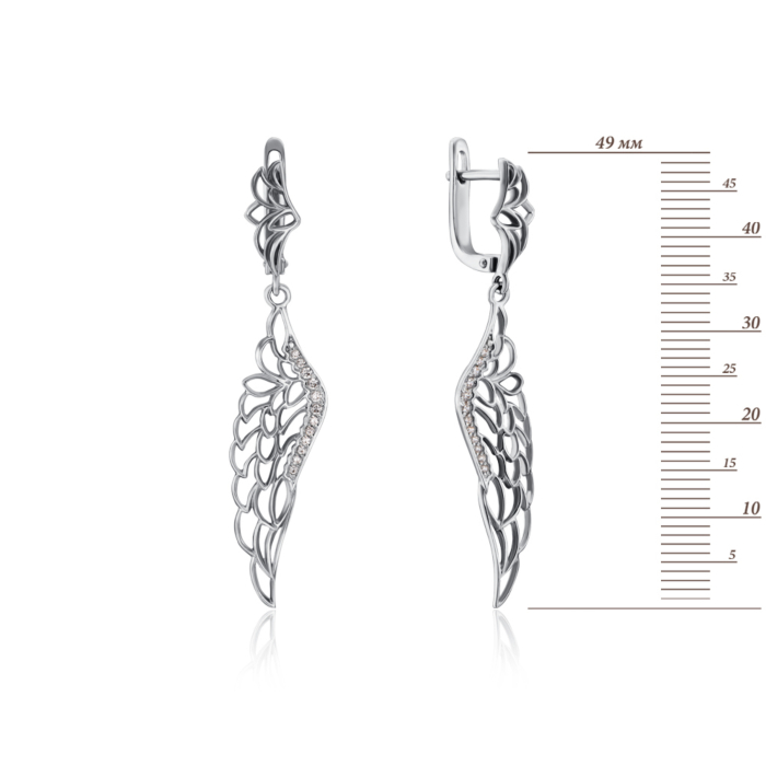 Серьги-подвески «Крылья» с фианитами. Артикул 21650/02/1/36