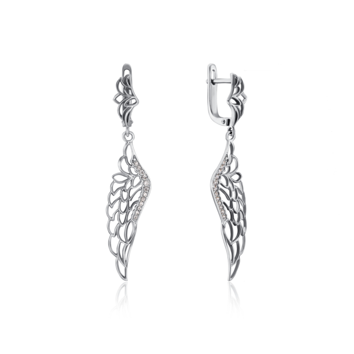 Серьги-подвески «Крылья» с фианитами. Артикул 21650/02/1/36