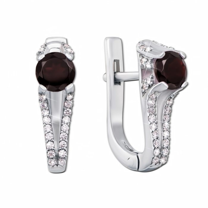 Серебряные серьги с гранатом и фианитами. Артикул 2166/9р