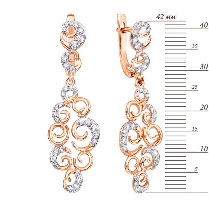 Золотые серьги-подвески с фианитами. Артикул 21665