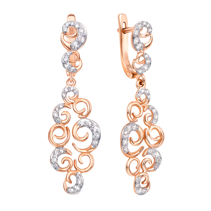 Золотые серьги-подвески с фианитами. Артикул 21665