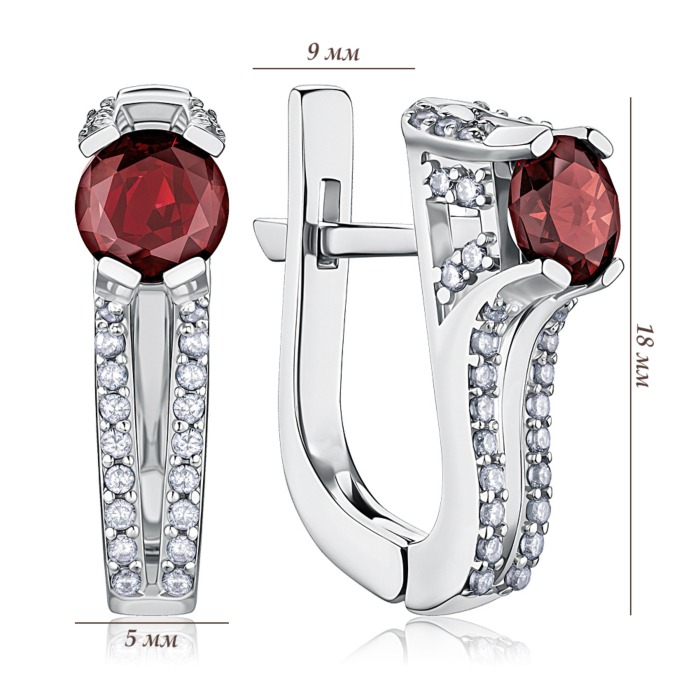Серебряные серьги с гранатом и фианитами. Артикул 2166/9р-GAR