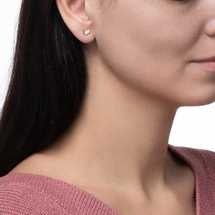 Золотые пуссеты «Сердце» с фианитами. Артикул 21672/375 (21672/08/0/13)