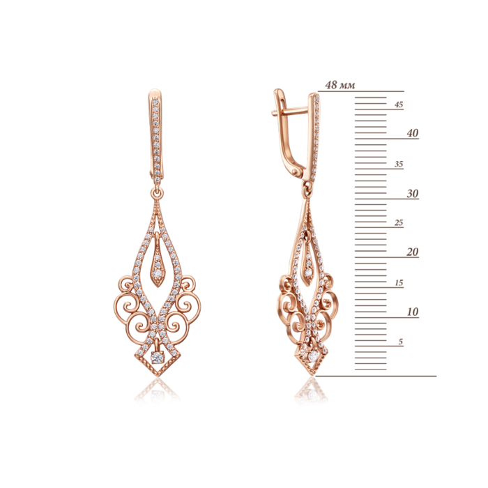 Золоті сережки-підвіски з фіанітами. Артикул 21676 (21676/01/0/360)