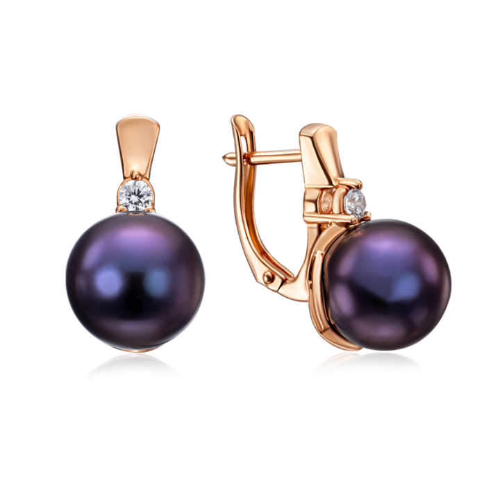 Золотые серьги с жемчугом и фианитами. Артикул 21686/ч