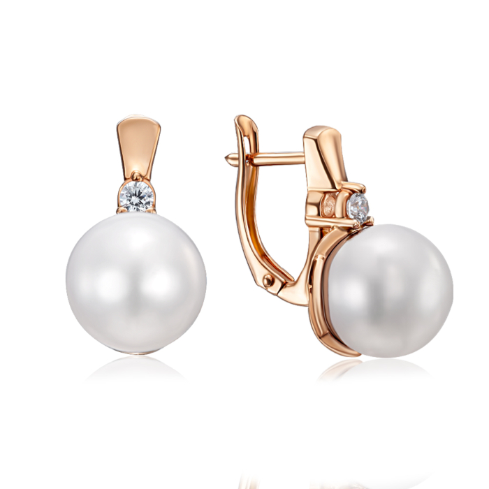 Золоті сережки з перлами і фіанітами. Артикул 21686