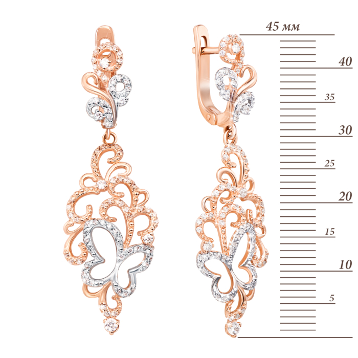 Золотые серьги-подвески с фианитами. Артикул 21699