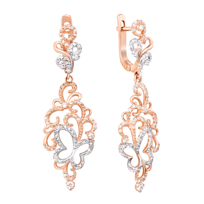 Золотые серьги-подвески с фианитами. Артикул 21699