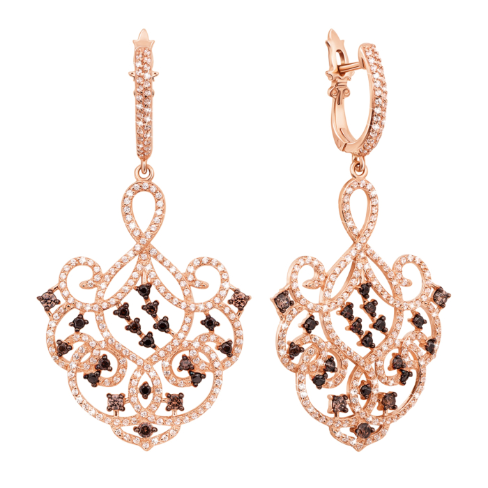 Золотые серьги-подвески с фианитами. Артикул 21715/цв п