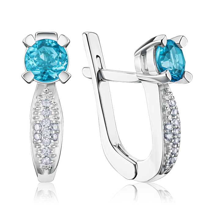 Срібні сережки з кварцем та фіанітами. Артикул 2172/9р-QSWB