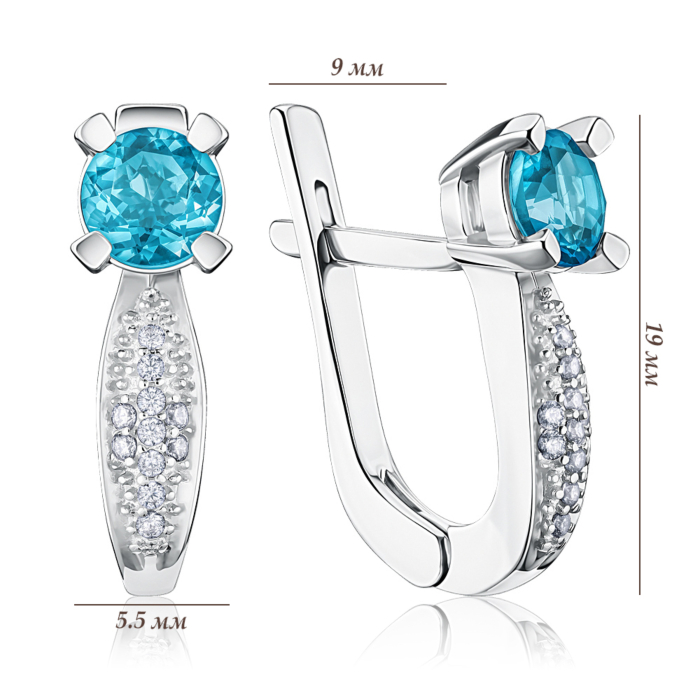 Срібні сережки з кварцем та фіанітами. Артикул 2172/9р-QSWB