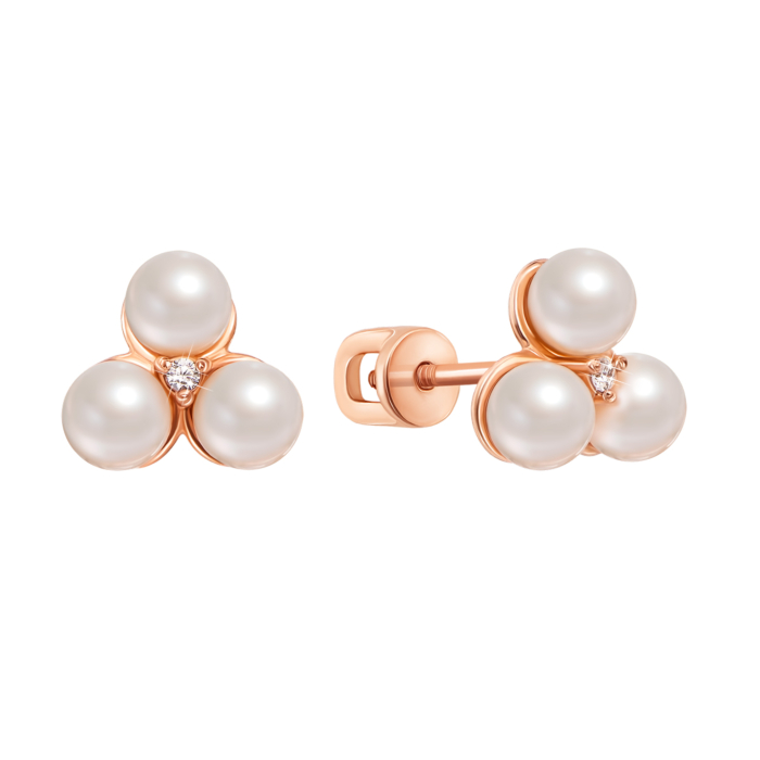 Золоті пусети з перлами і фіанітами. Артикул 21730