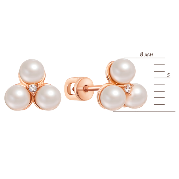 Золоті пусети з перлами і фіанітами. Артикул 21730