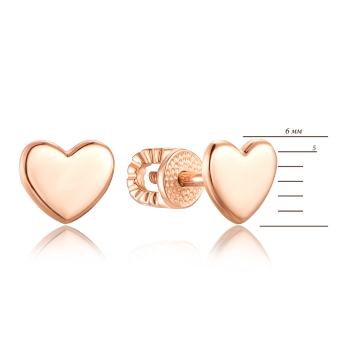 Золотые пуссеты «Сердце» без вставки. Артикул 21752