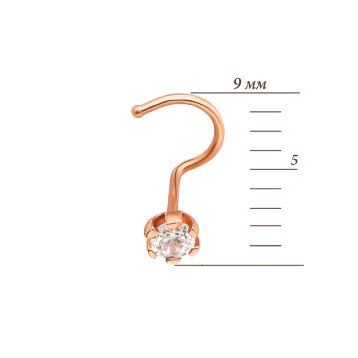 Золотая серьга-пирсинг в нос с фианитом. Артикул 21775/01/0/52