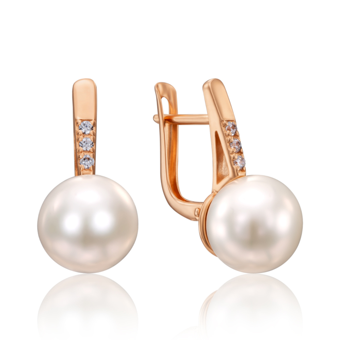 Золоті сережки з перлами і фіанітами. Артикул 21783/01/0/456