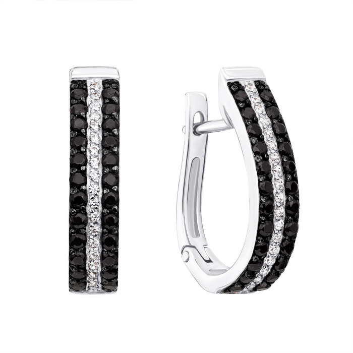 Золотые серьги с черными фианитами. Артикул 21784/02/1/126