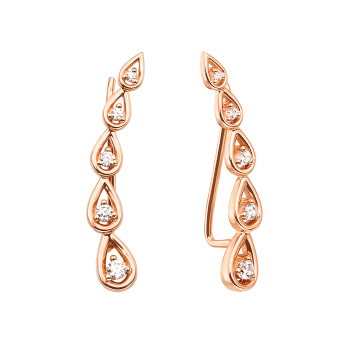 Золоті сережки-кафи з фіанітами. Артикул 21794/01/0/182