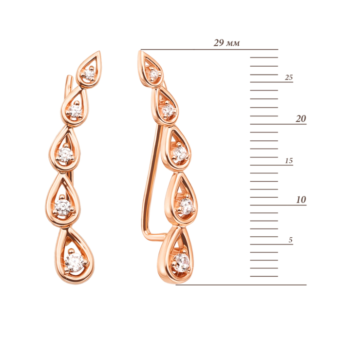 Золоті сережки-кафи з фіанітами. Артикул 21794/01/0/182