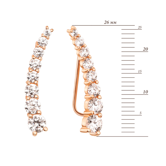 Золотые серьги-каффы с фианитами. Артикул 21795/01/0/644