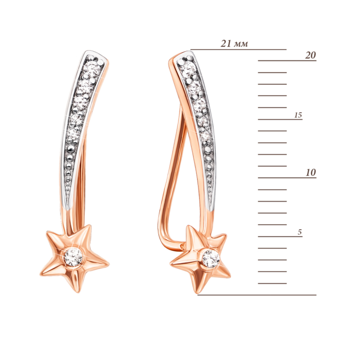 Золоті сережки-кафи «Зірки» з фіанітами. Артикул 21799/01/1/75