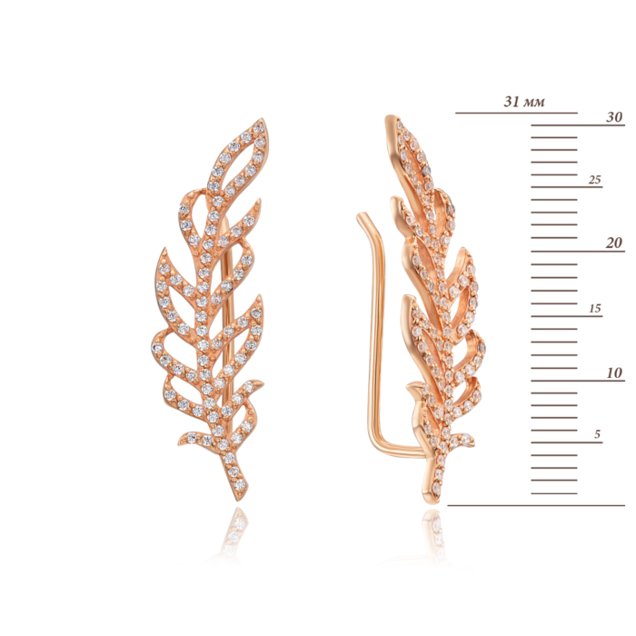 Золотые серьги-каффы с фианитами. Артикул 21809/01/0/42