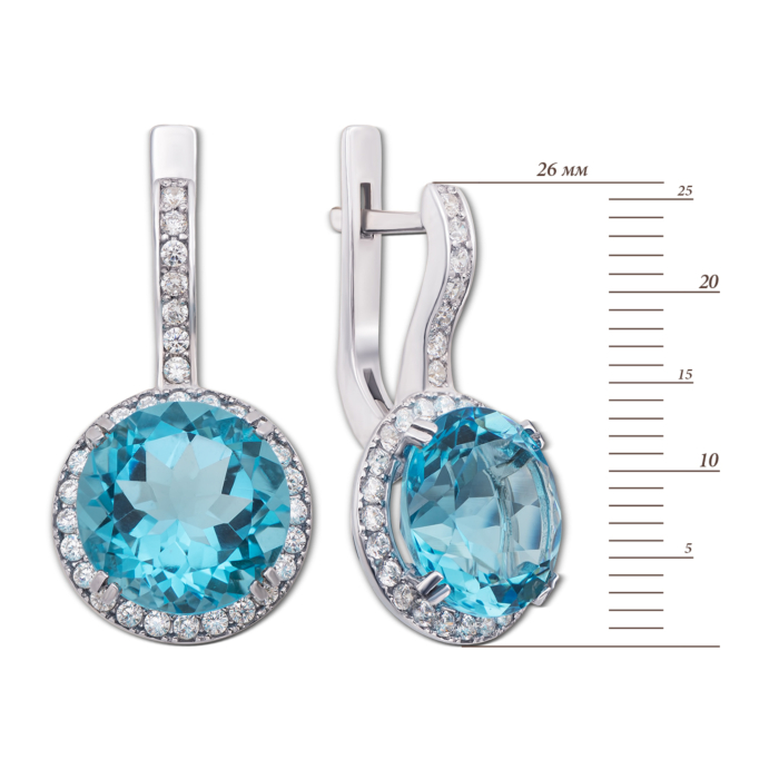 Серебряные серьги с голубым кварцем и фианитами. Артикул 2181/9р