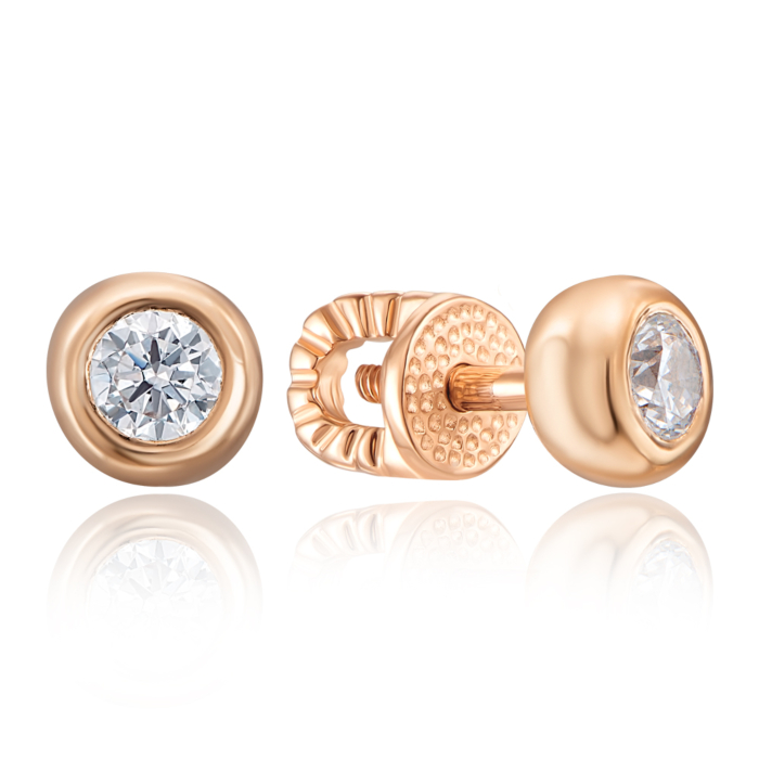 Золоті пусети з фіанітами 2 в 1. Артикул 21810/01/0/28