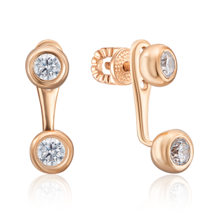 Золоті пусети з фіанітами 2 в 1. Артикул 21810/01/0/28