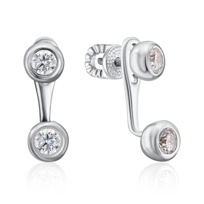 Золоті пусети з фіанітами 2 в 1. Артикул 21810/02/1/28