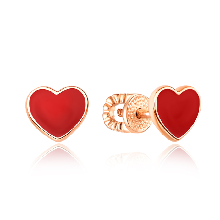 Золоті пусети Серце з емаллю (21815/01/0/392)