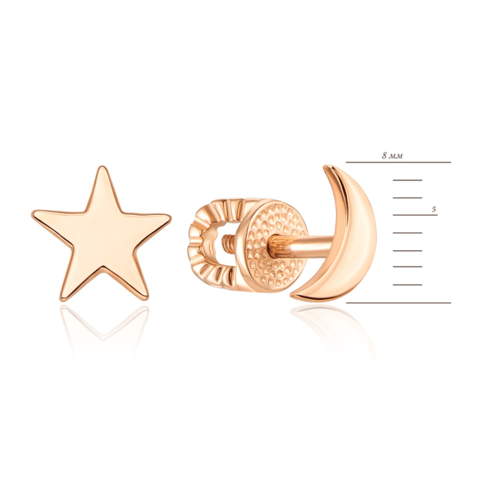 Золоті пусети «Зірка і місяць». Артикул 21818/08/0