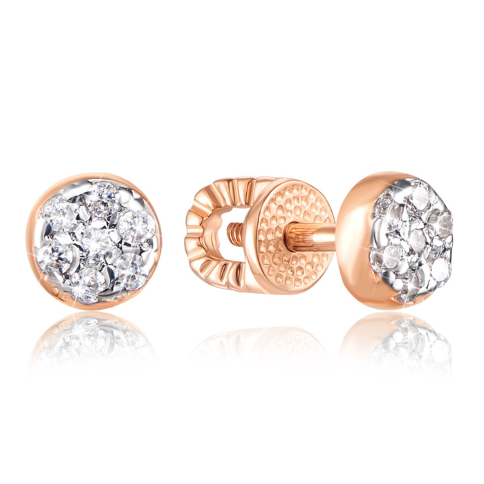 Золотые пуссеты-джекеты с фианитами. Артикул 21848/01/1/13