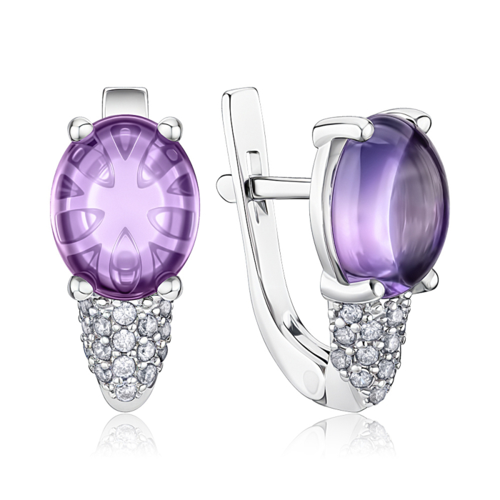 Серебряные серьги с аметистом и фианитами. Артикул 2184/9р