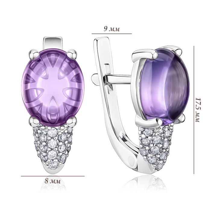 Серебряные серьги с аметистом и фианитами. Артикул 2184/9р