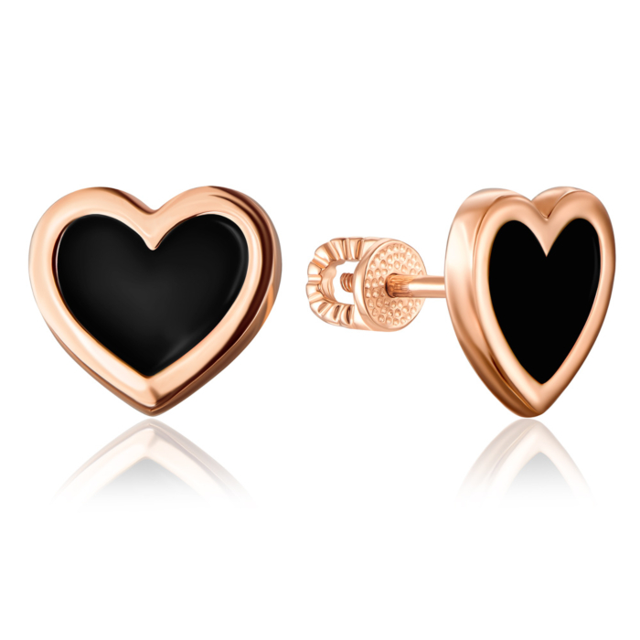 Золоті сережки пусети «Серце» з емаллю. Артикул 21851/01/0/389