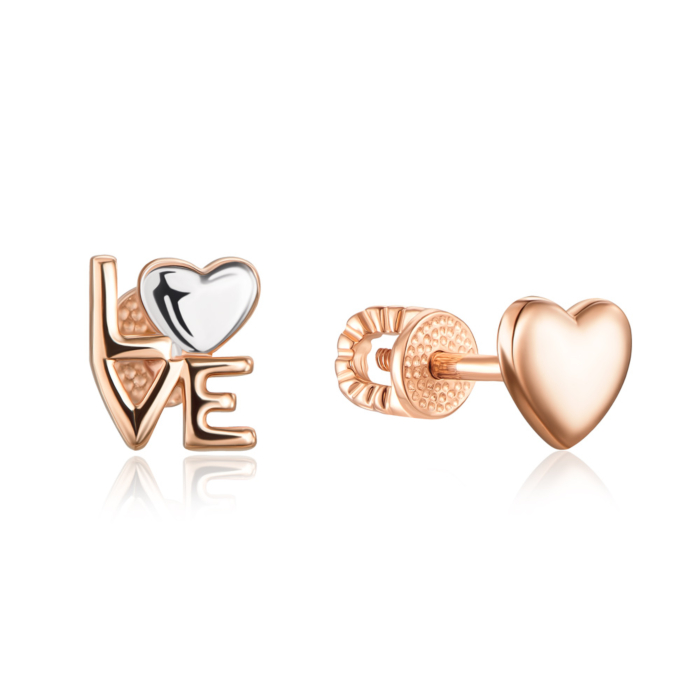 Золоті пусети «Love» без вставки. Артикул 21853/01/1