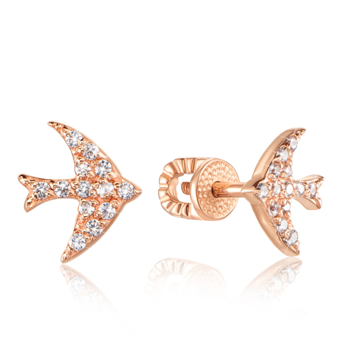 Золотые пуссеты «Ласточка» с фианитами. Артикул 21860/01/0/323