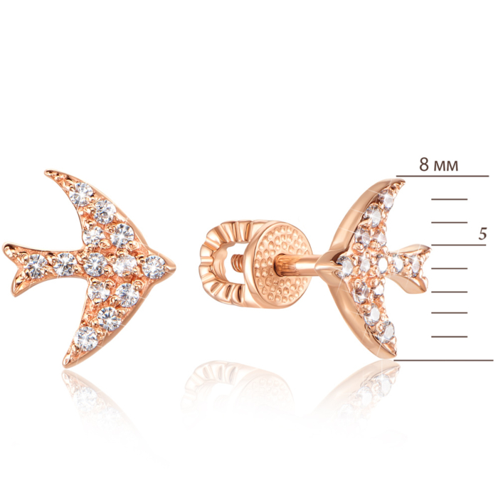 Золотые пуссеты «Ласточка» с фианитами. Артикул 21860/01/0/323