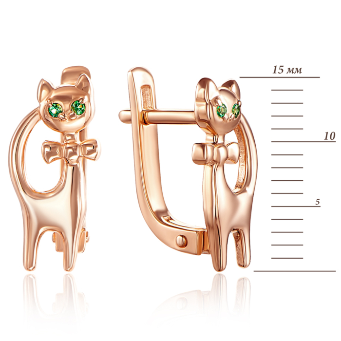 Золотые серьги «Котики» с фианитами. Артикул 21868/01/0/10